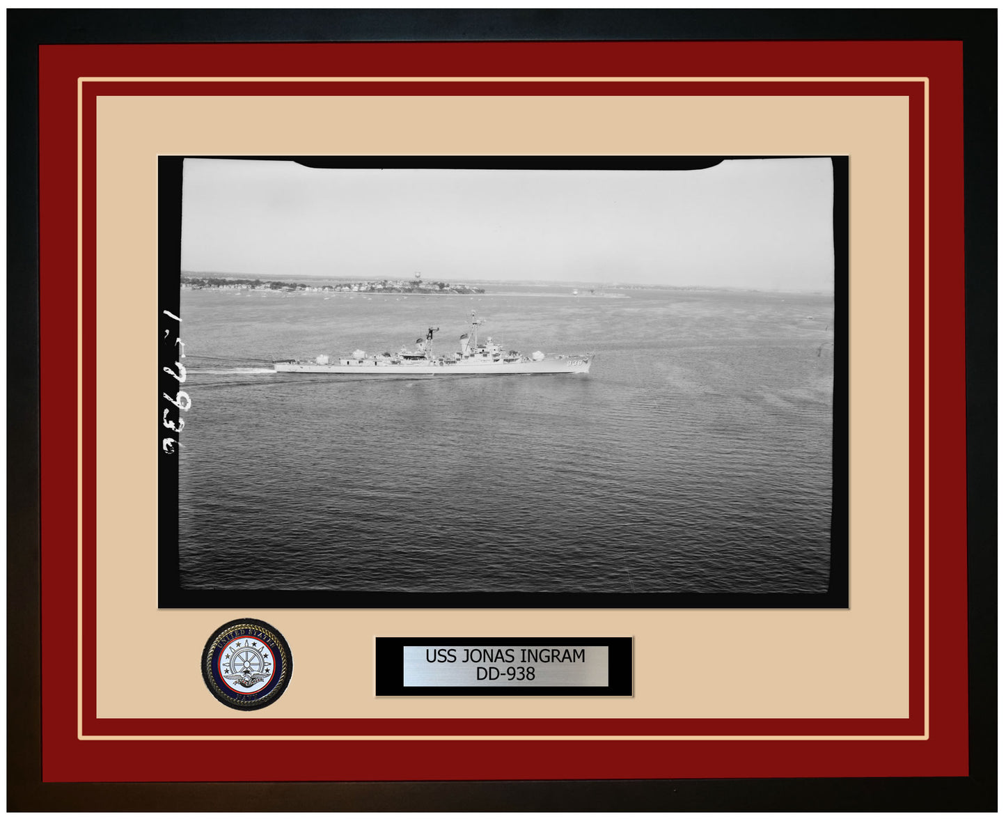 USS JONAS INGRAM DD-938 Framed Navy Ship Photo Burgundy