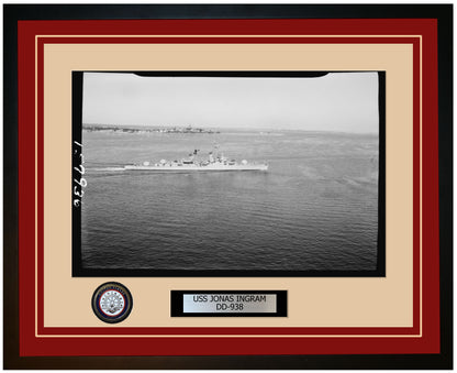 USS JONAS INGRAM DD-938 Framed Navy Ship Photo Burgundy