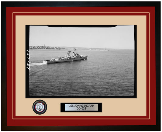 USS JONAS INGRAM DD-938 Framed Navy Ship Photo Burgundy