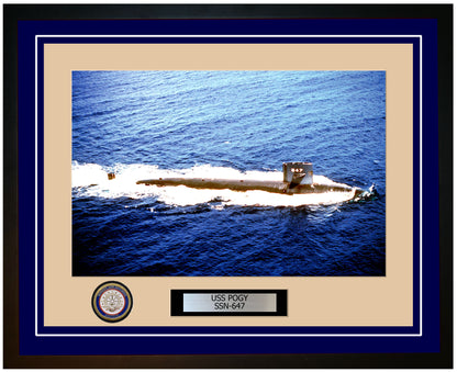 USS Pogy SSN-647 Framed Navy Ship Photo Blue