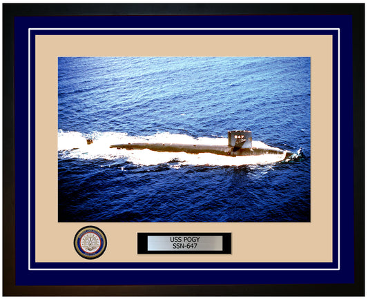 USS Pogy SSN-647 Framed Navy Ship Photo Blue