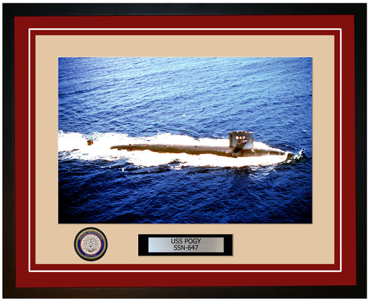 USS Pogy SSN-647 Framed Navy Ship Photo Burgundy