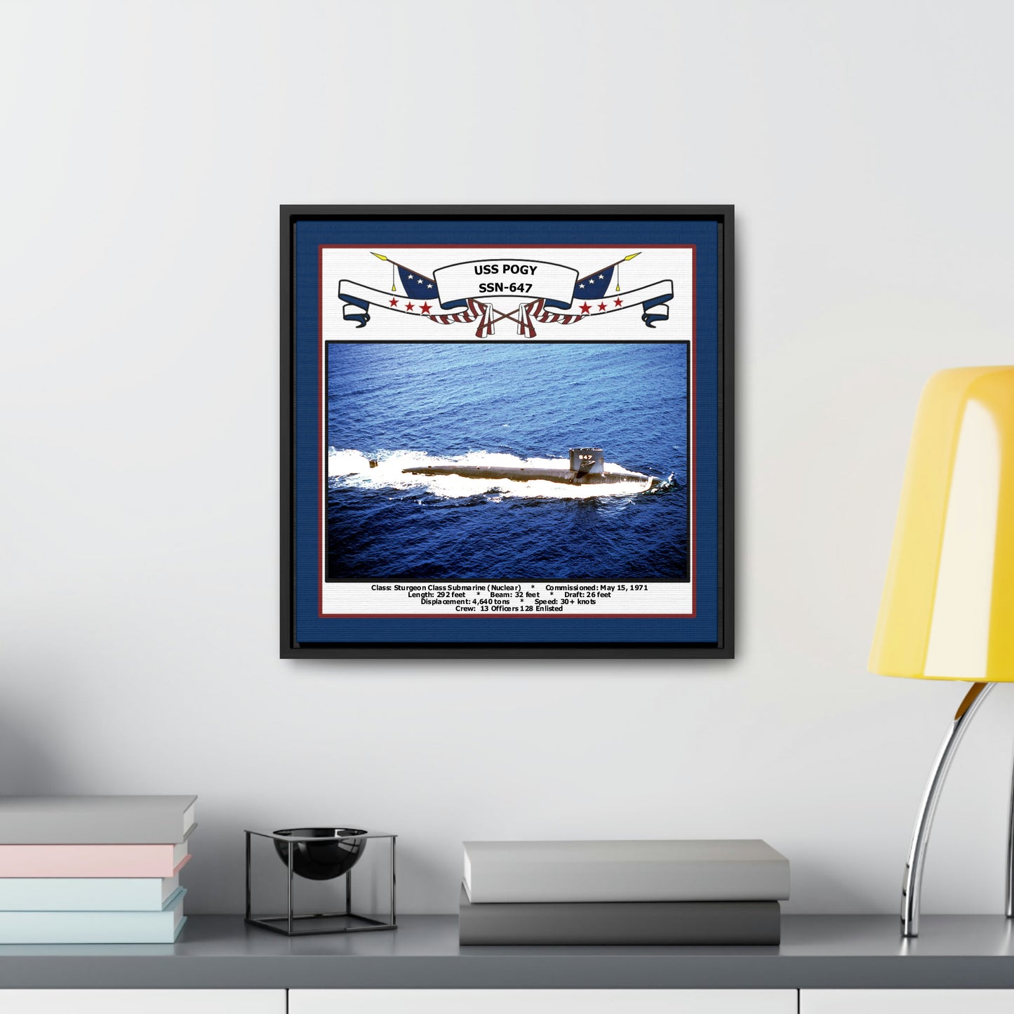 USS Pogy SSN-647 Navy Floating Frame Photo Desk View