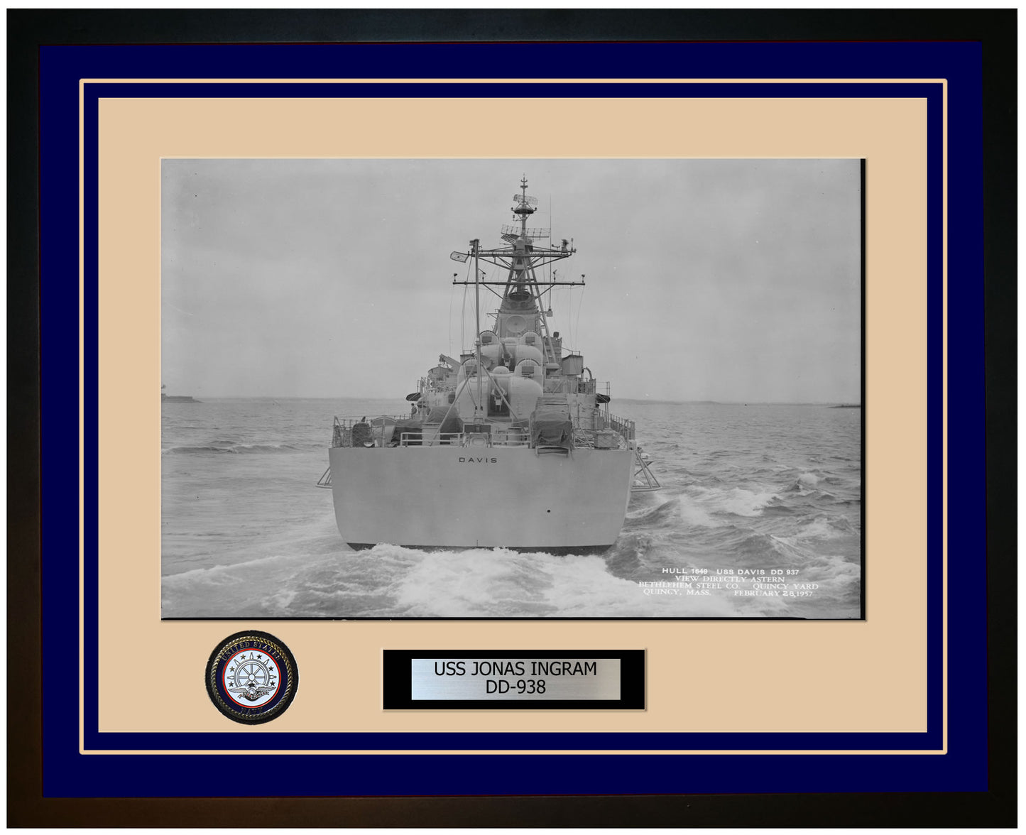USS JONAS INGRAM DD-938 Framed Navy Ship Photo Blue