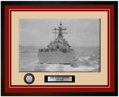USS JONAS INGRAM DD-938 Framed Navy Ship Photo Burgundy