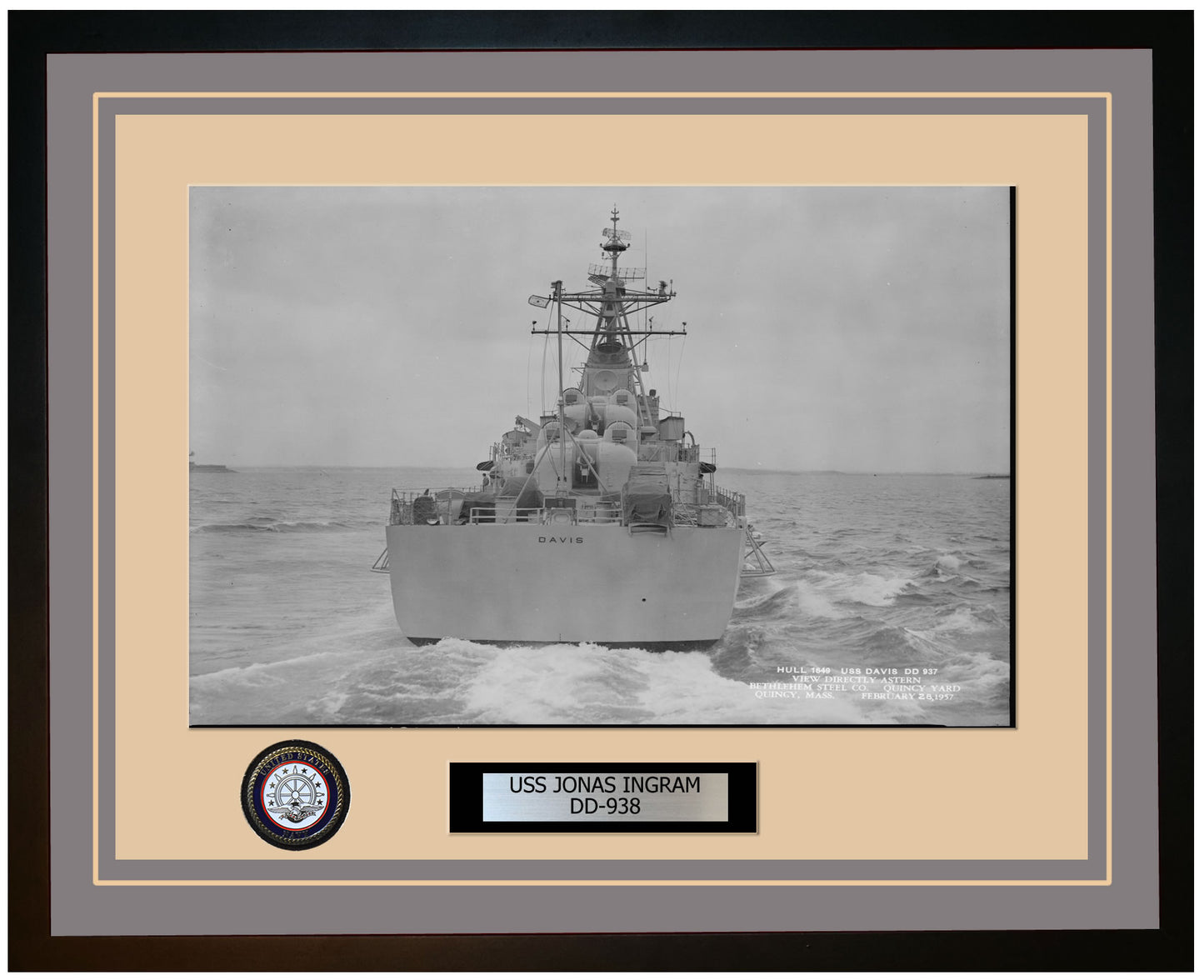 USS JONAS INGRAM DD-938 Framed Navy Ship Photo Grey