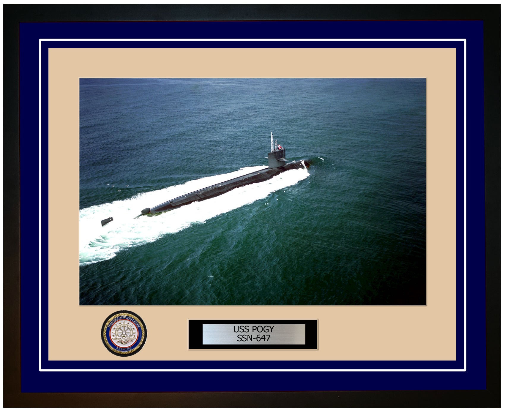 USS Pogy SSN-647 Framed Navy Ship Photo Blue