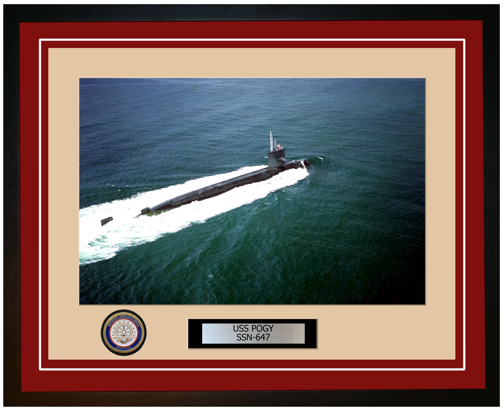 USS Pogy SSN-647 Framed Navy Ship Photo Burgundy