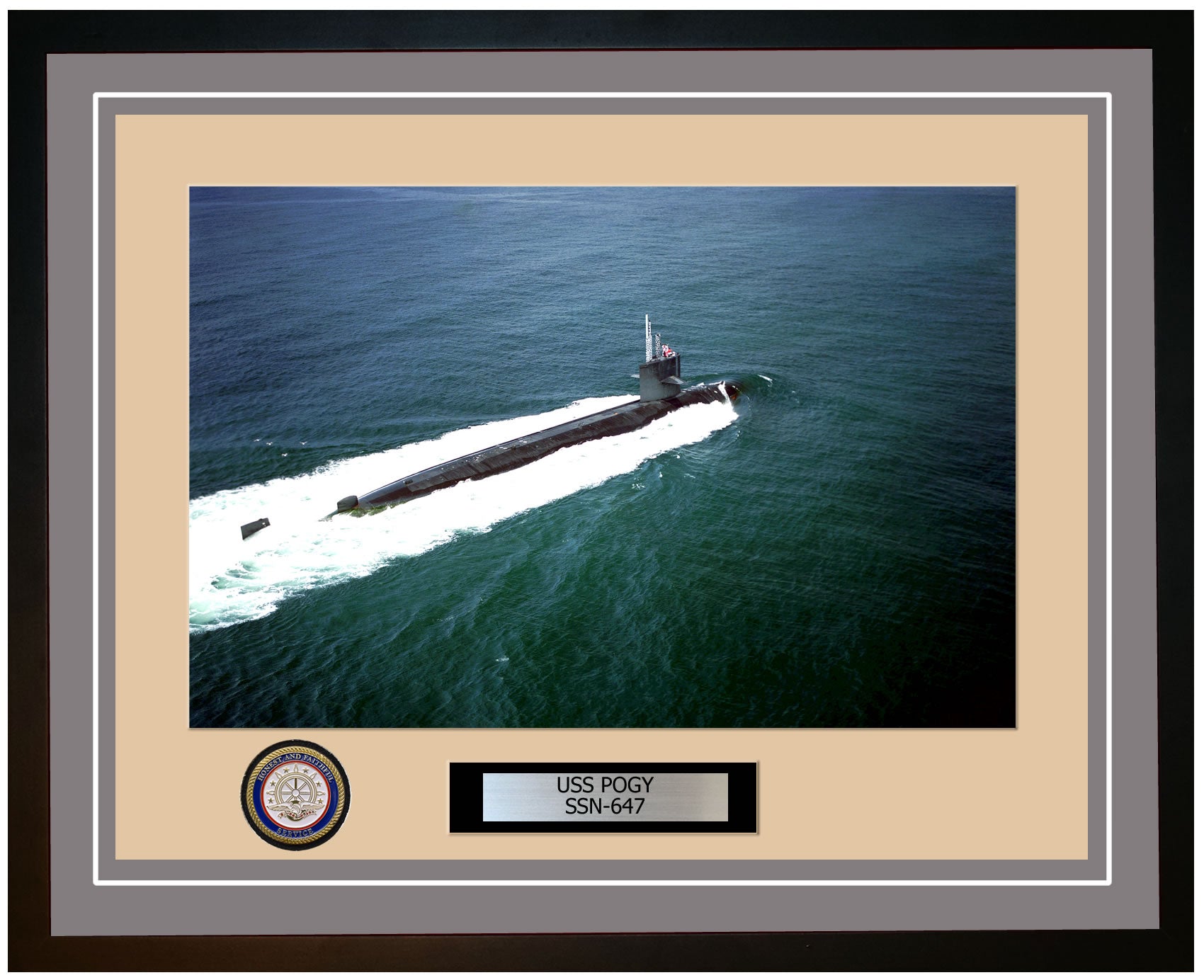 USS Pogy SSN-647 Framed Navy Ship Photo Grey