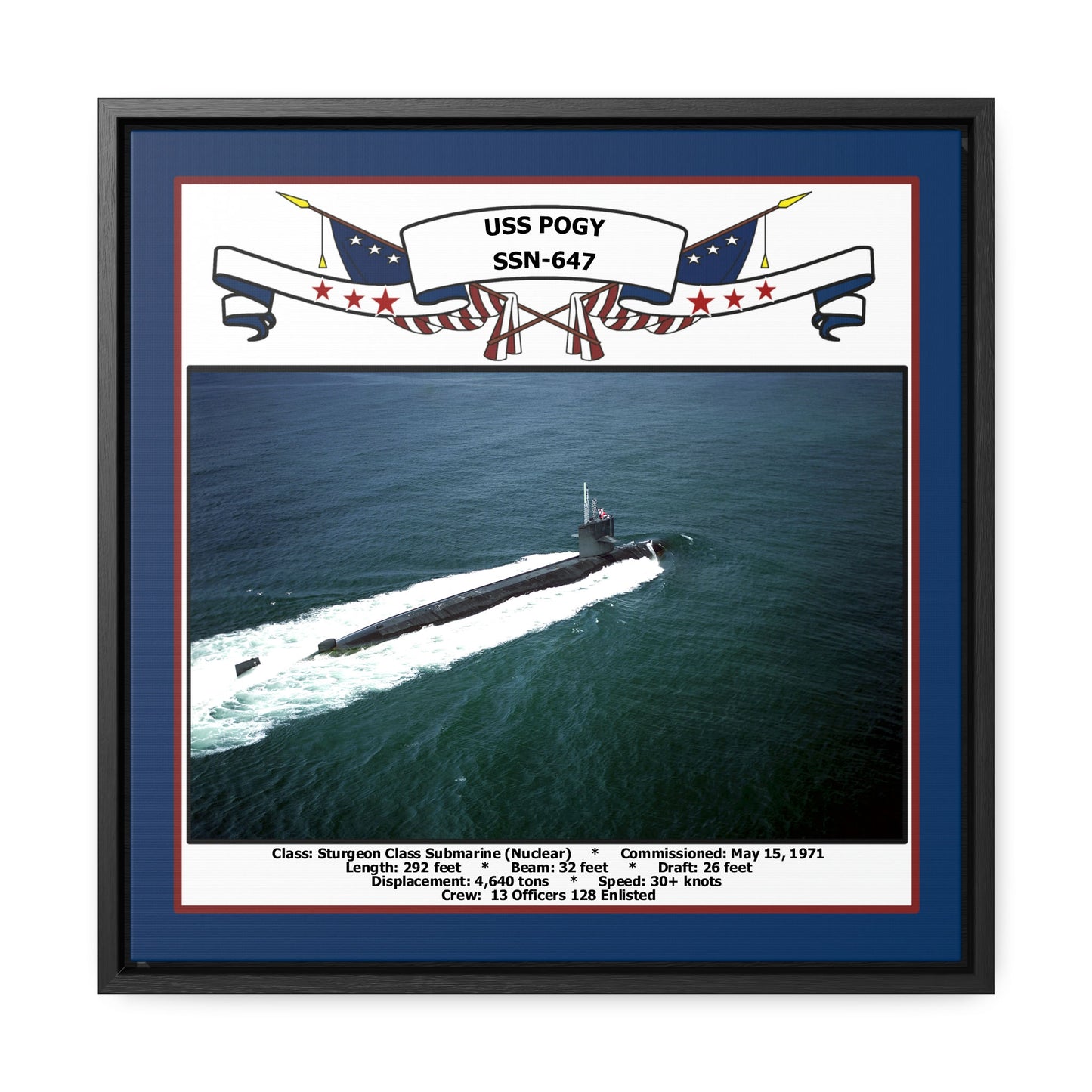 USS Pogy SSN-647 Navy Floating Frame Photo Front View