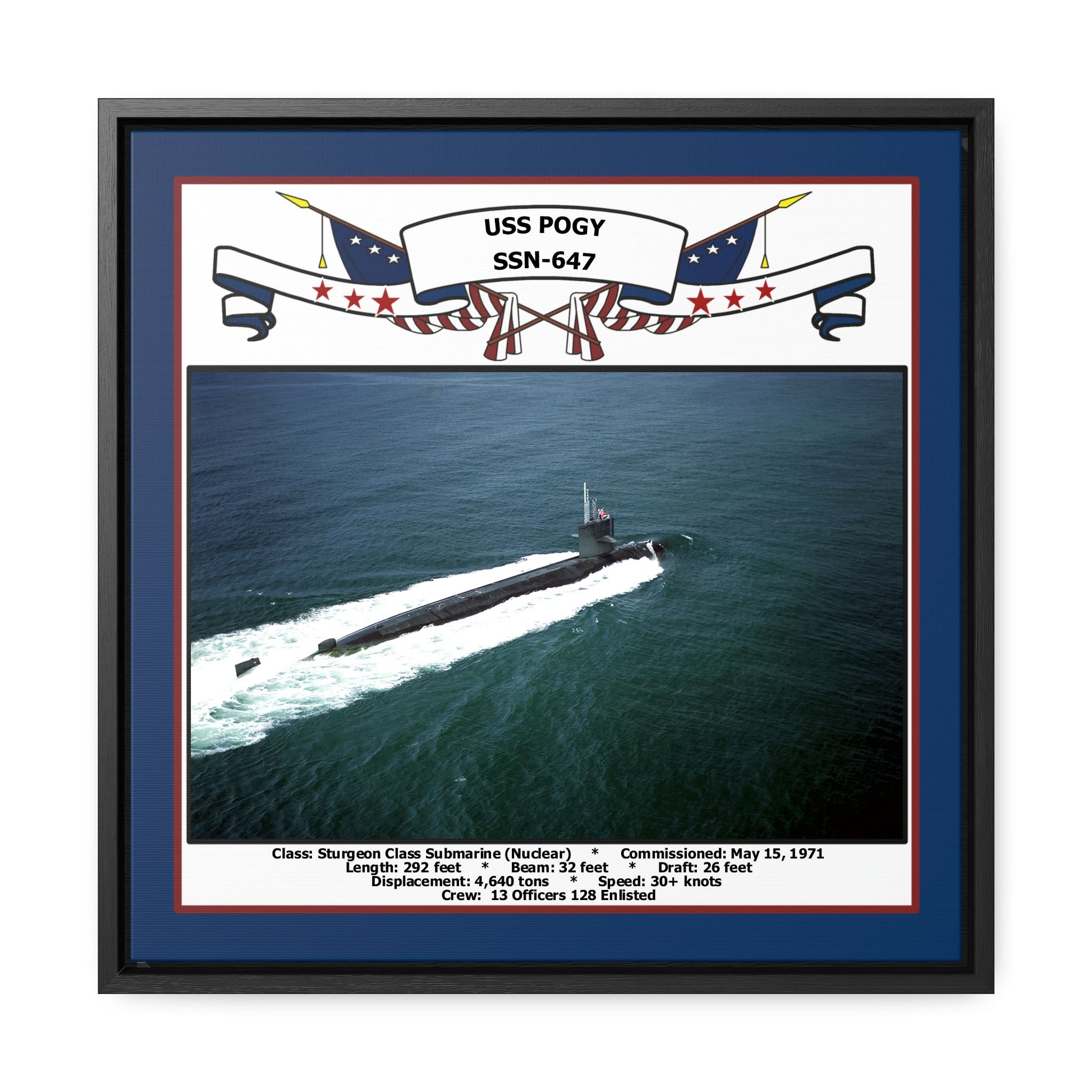 USS Pogy SSN-647 Navy Floating Frame Photo Front View