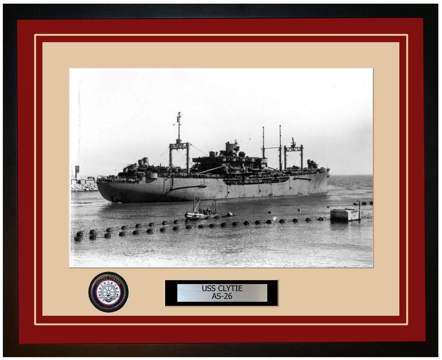 USS CLYTIE AS-26 Framed Navy Ship Photo Burgundy