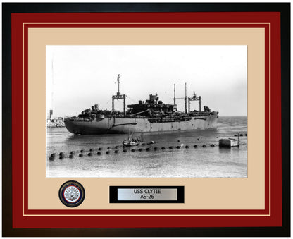USS CLYTIE AS-26 Framed Navy Ship Photo Burgundy