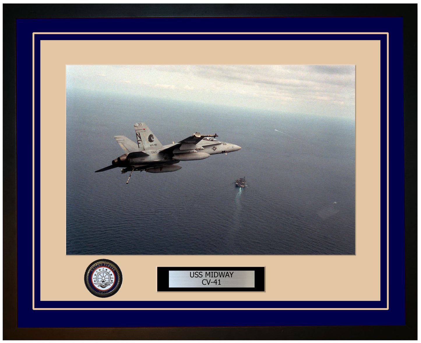 USS MIDWAY CV-41 Framed Navy Ship Photo Blue