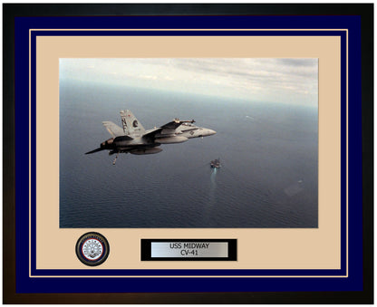 USS MIDWAY CV-41 Framed Navy Ship Photo Blue