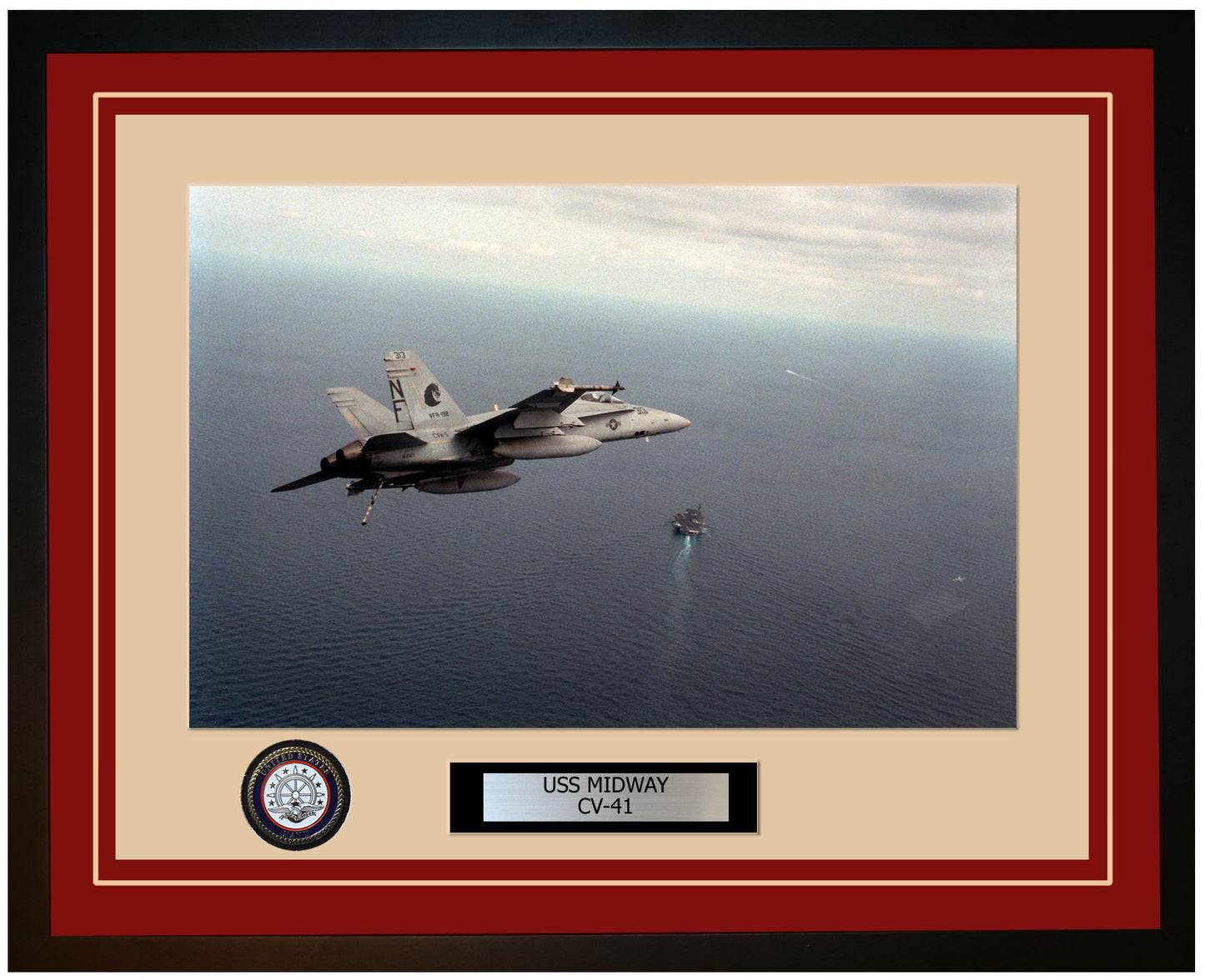 USS MIDWAY CV-41 Framed Navy Ship Photo Burgundy