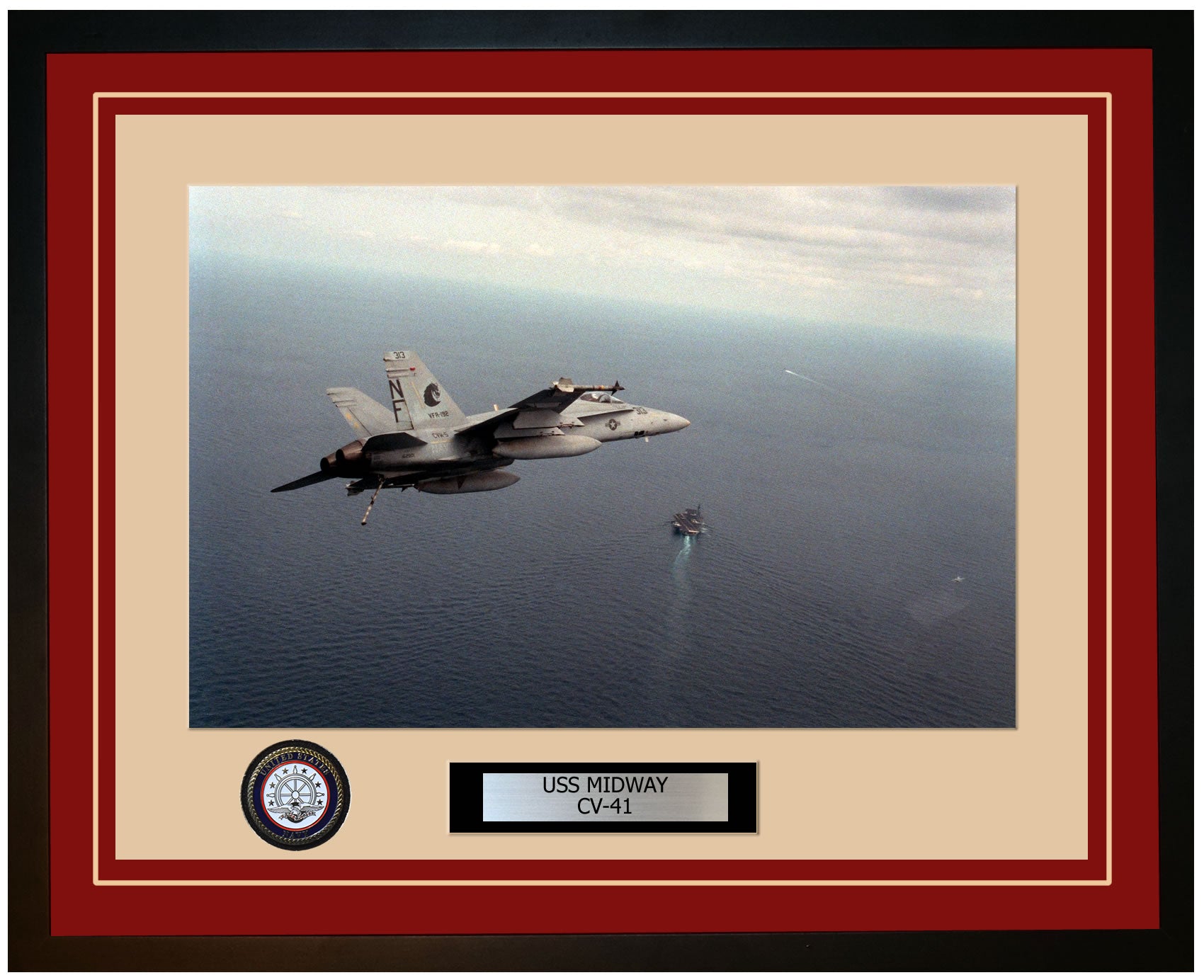 USS MIDWAY CV-41 Framed Navy Ship Photo Burgundy