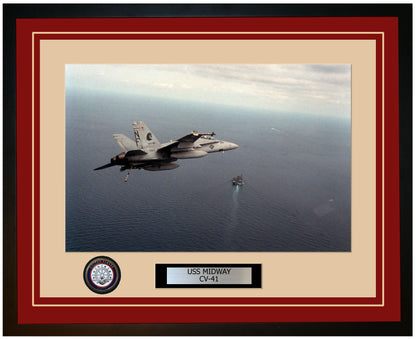 USS MIDWAY CV-41 Framed Navy Ship Photo Burgundy