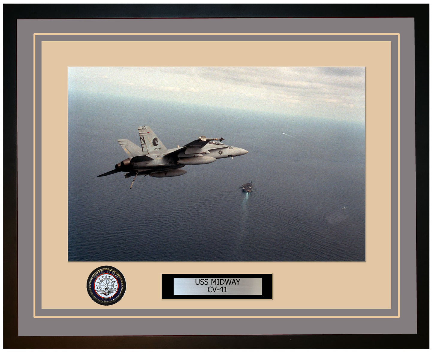 USS MIDWAY CV-41 Framed Navy Ship Photo Grey