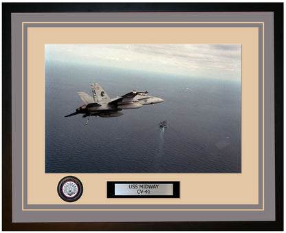 USS MIDWAY CV-41 Framed Navy Ship Photo Grey