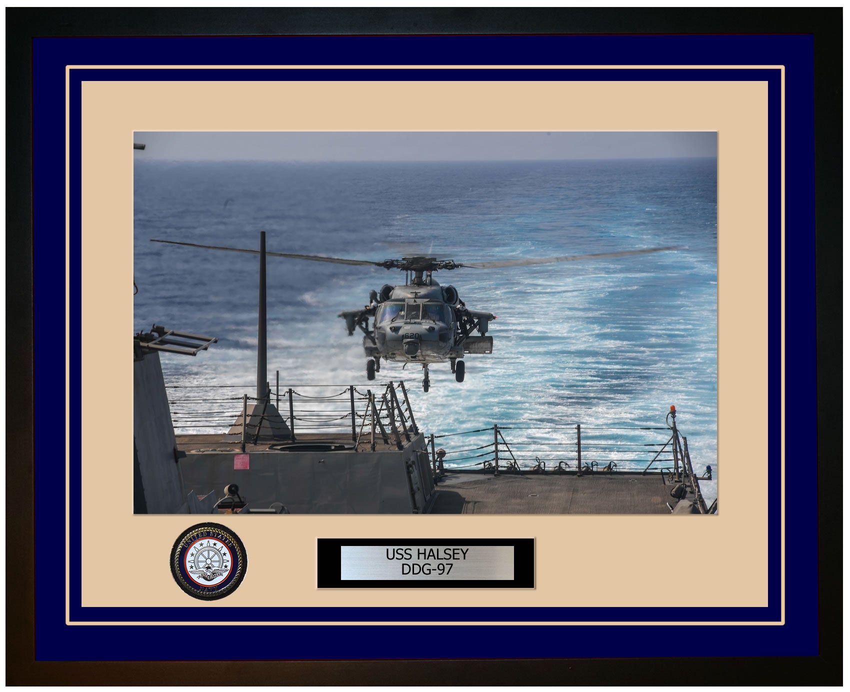 USS HALSEY DDG-97 Framed Navy Ship Photo Blue