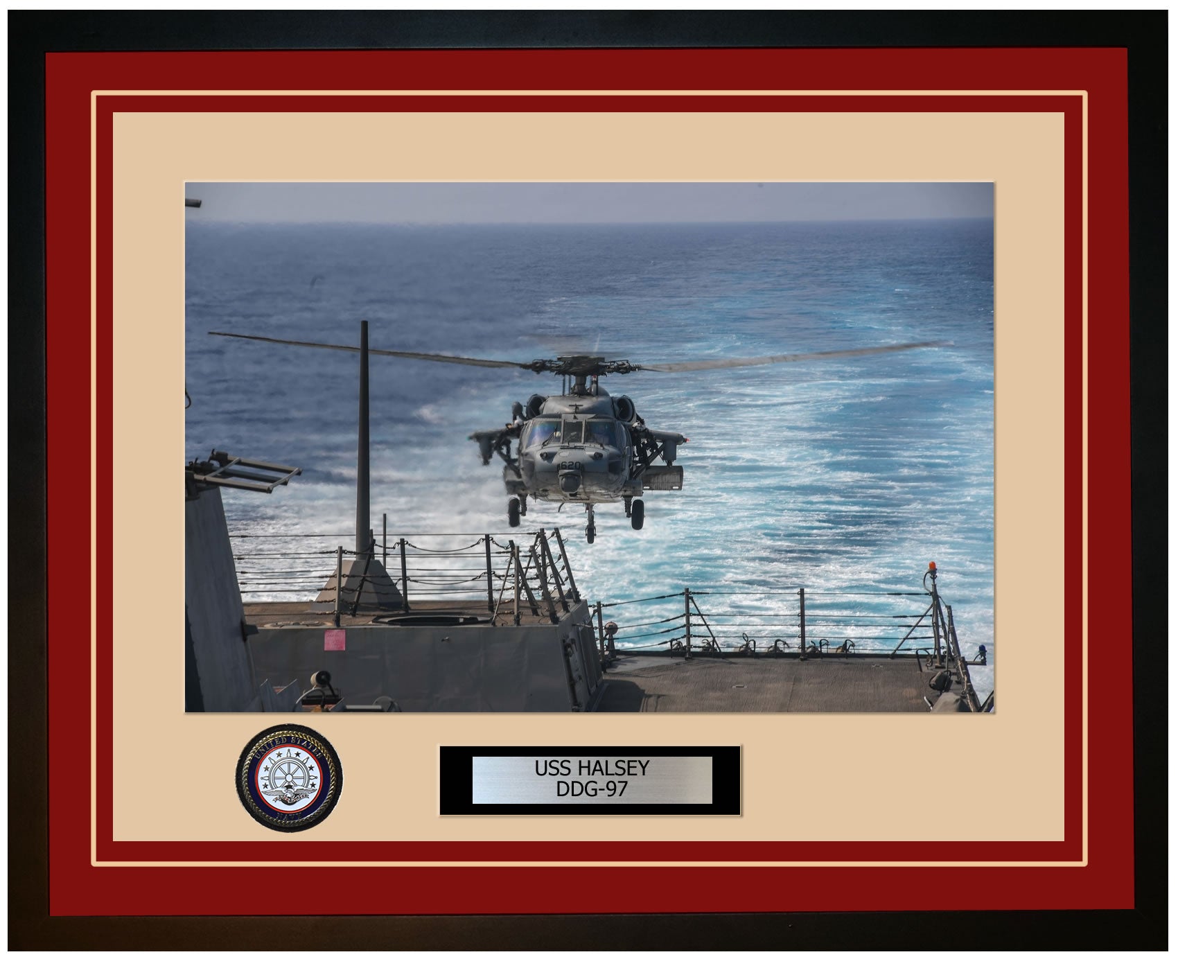 USS HALSEY DDG-97 Framed Navy Ship Photo Burgundy