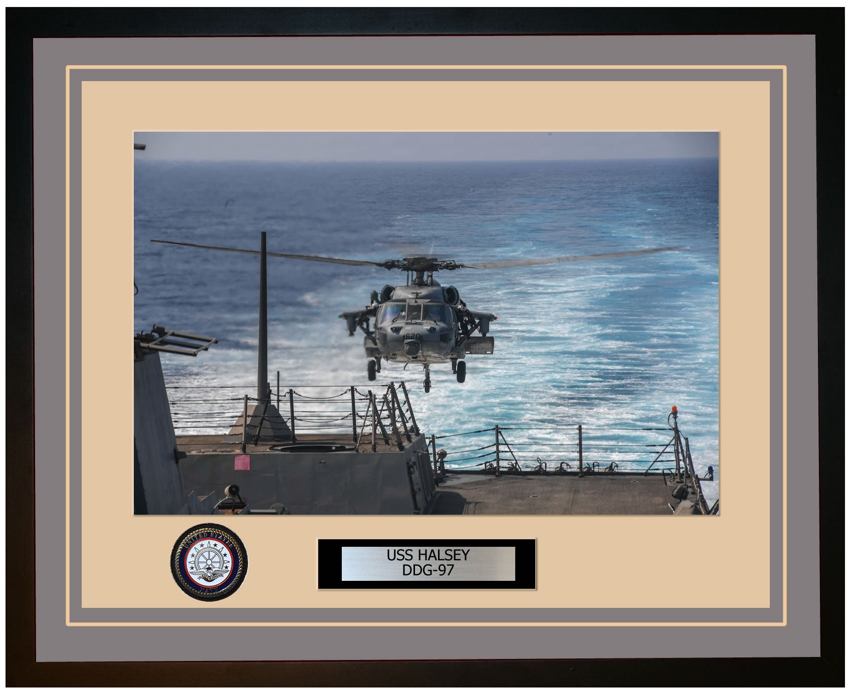USS HALSEY DDG-97 Framed Navy Ship Photo Grey