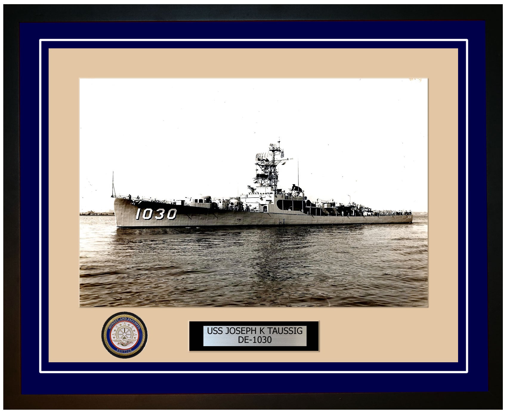 USS Joseph K Taussig DE-1030 Framed Navy Ship Photo Blue