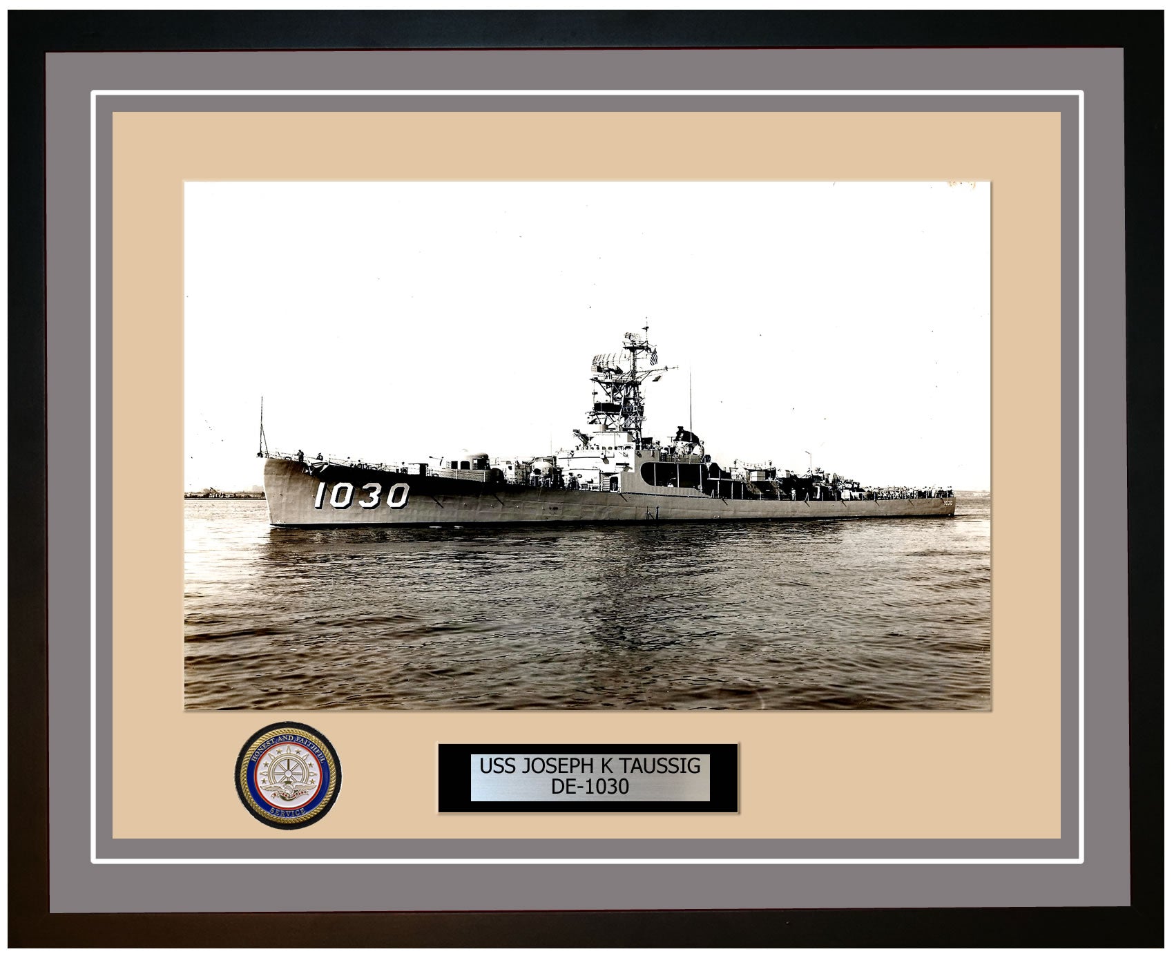 USS Joseph K Taussig DE-1030 Framed Navy Ship Photo Grey