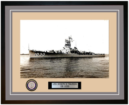 USS Joseph K Taussig DE-1030 Framed Navy Ship Photo Grey