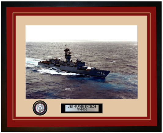 USS MARVIN SHIELDS FF-1066 Framed Navy Ship Photo Burgundy