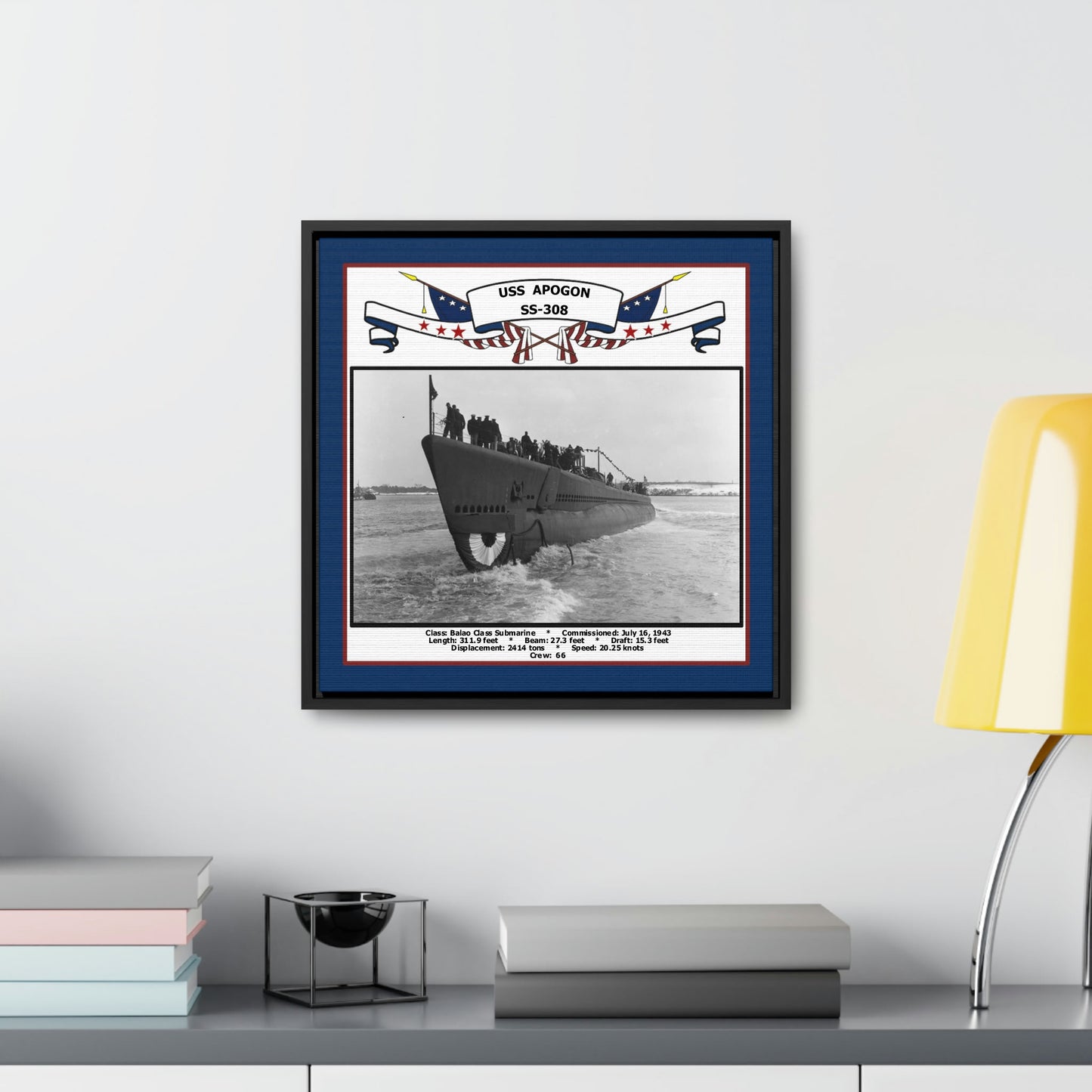 USS Apogon SS-308 Navy Floating Frame Photo Desk View