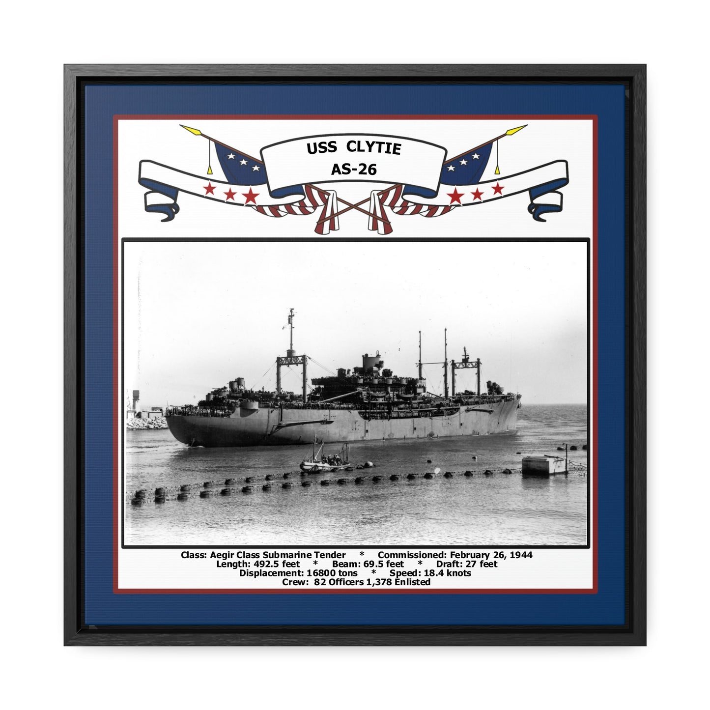 USS Clytie AS-26 Navy Floating Frame Photo Front View
