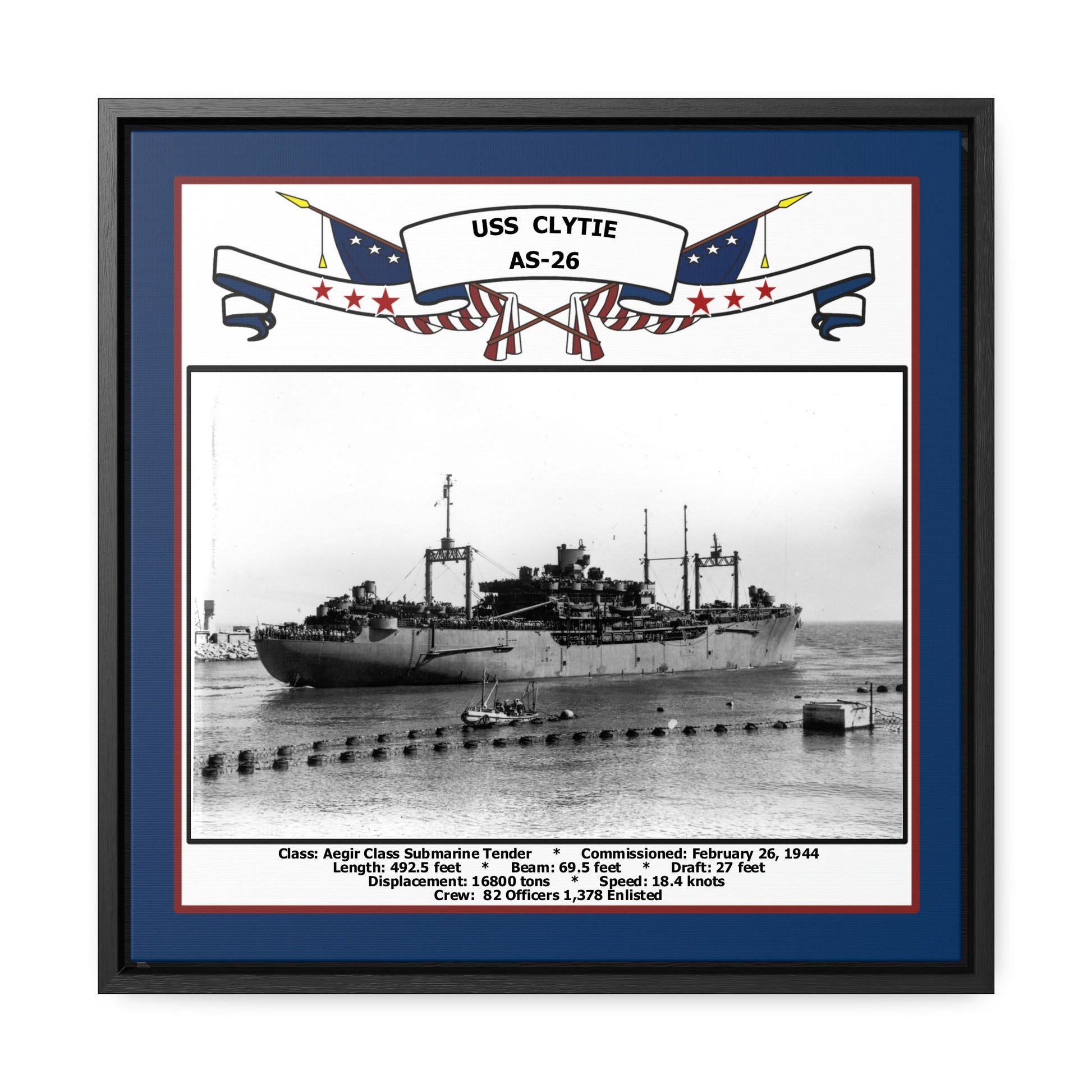 USS Clytie AS-26 Navy Floating Frame Photo Front View
