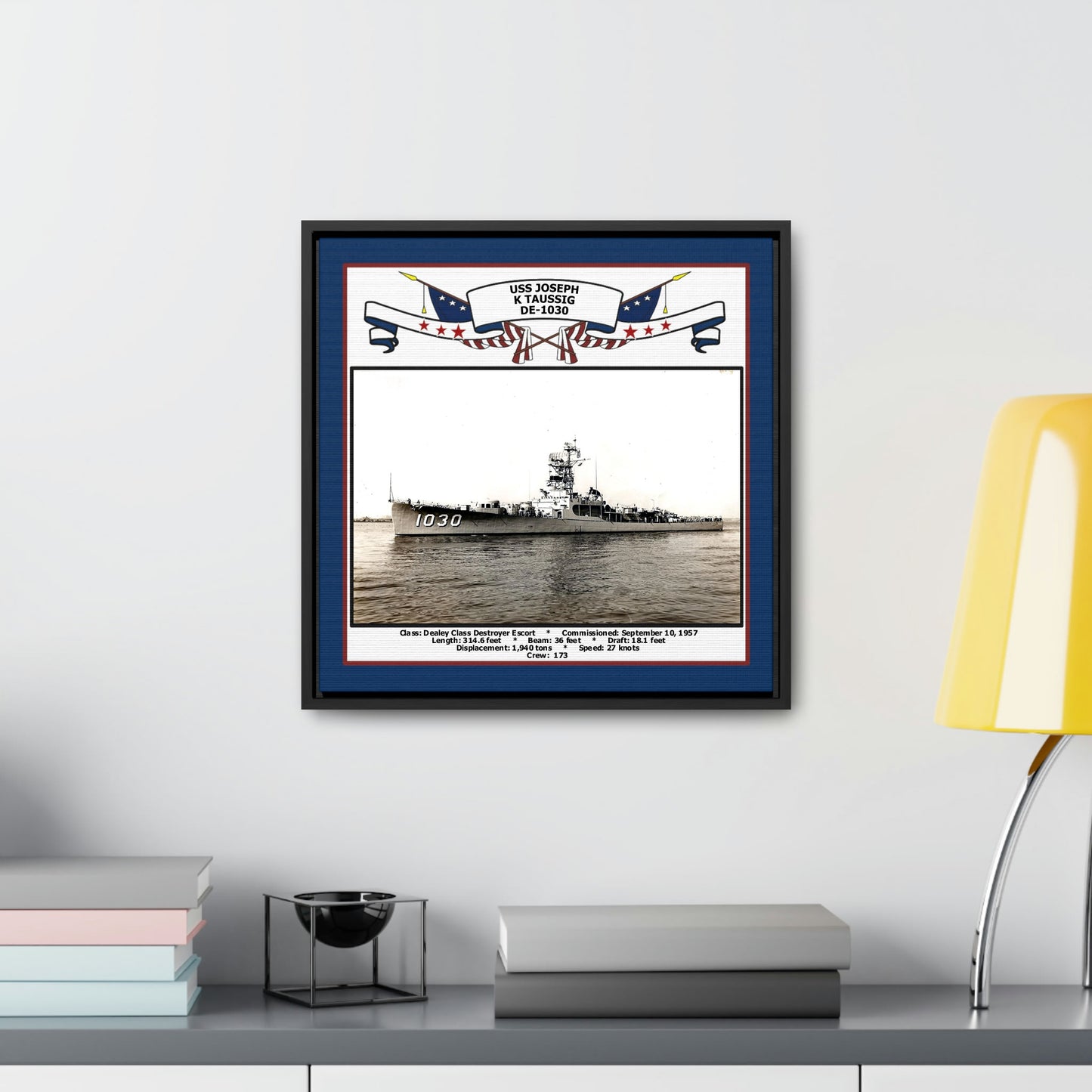 USS Joseph K Taussig DE-1030 Navy Floating Frame Photo Desk View