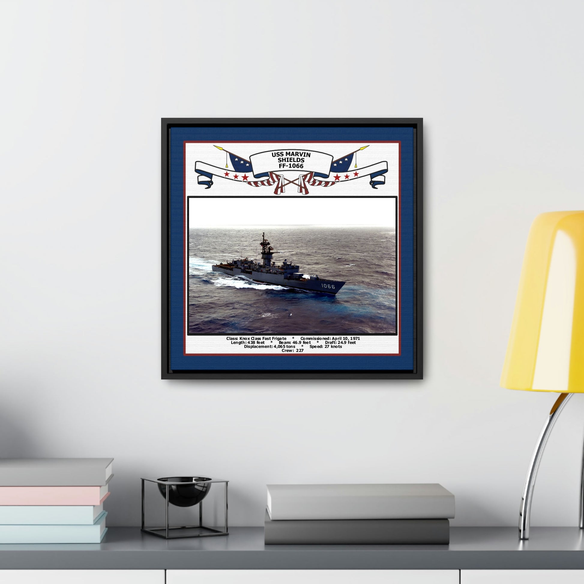 USS Marvin Shields FF-1066 Navy Floating Frame Photo Desk View
