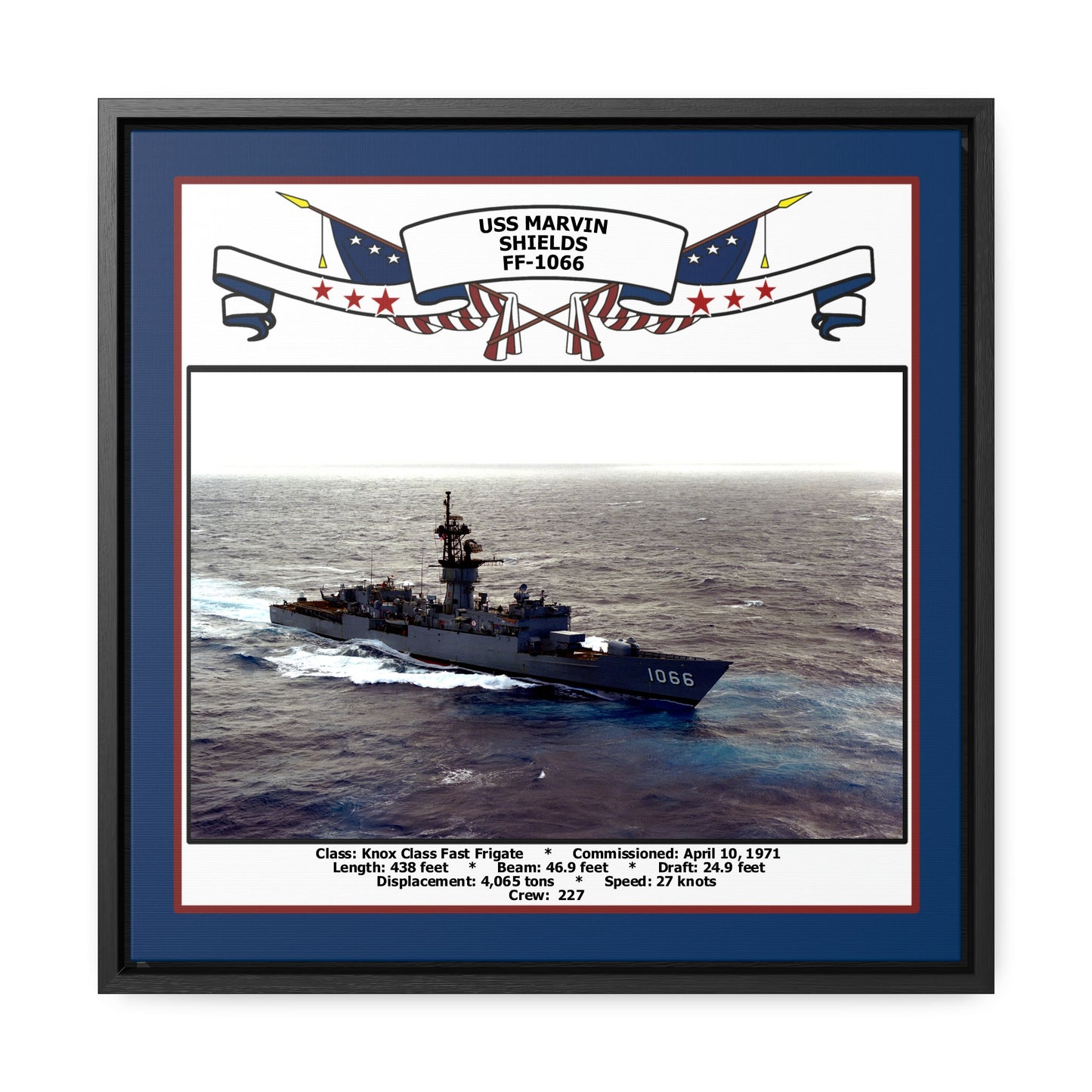 USS Marvin Shields FF-1066 Navy Floating Frame Photo Front View