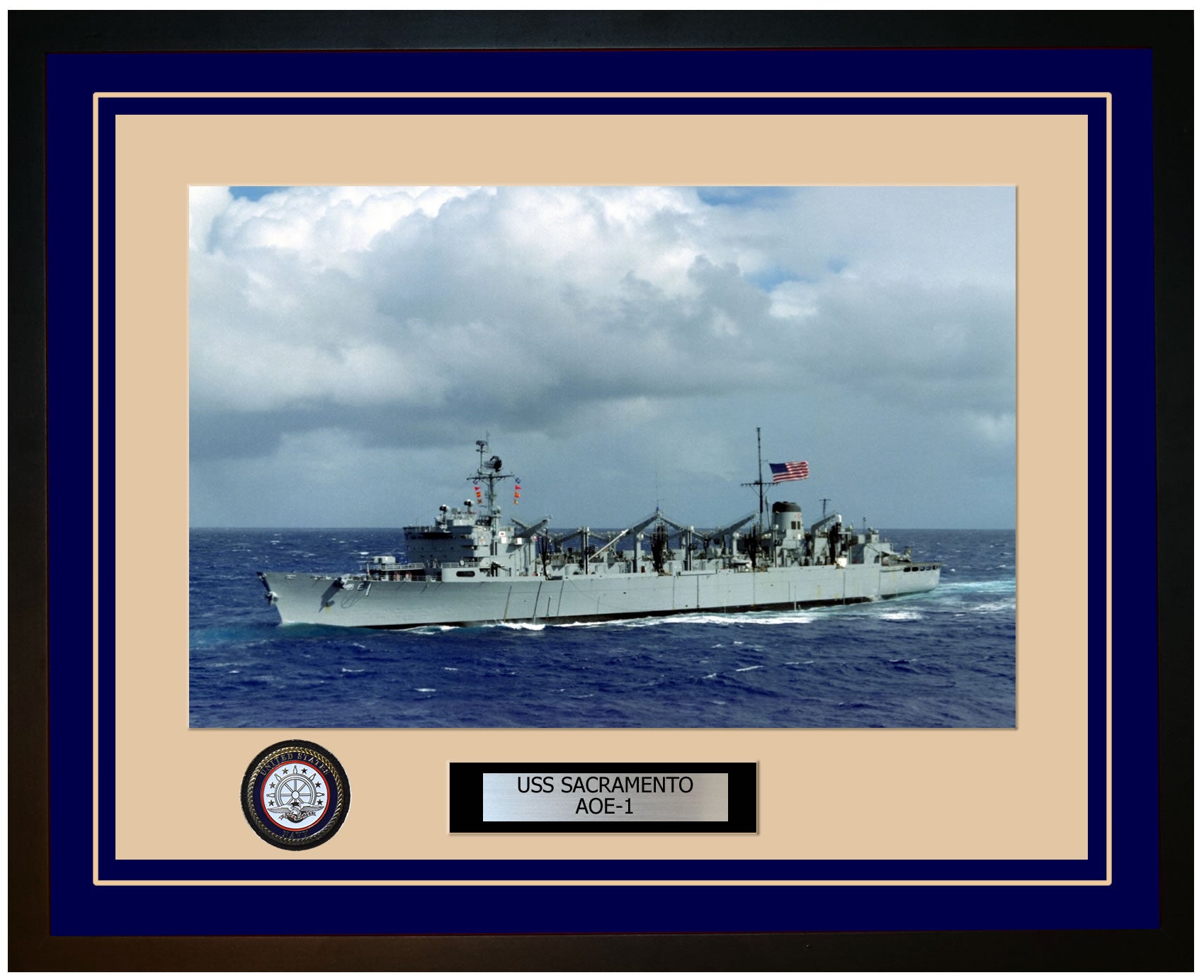 USS SACRAMENTO AOE-1 Framed Navy Ship Photo Blue