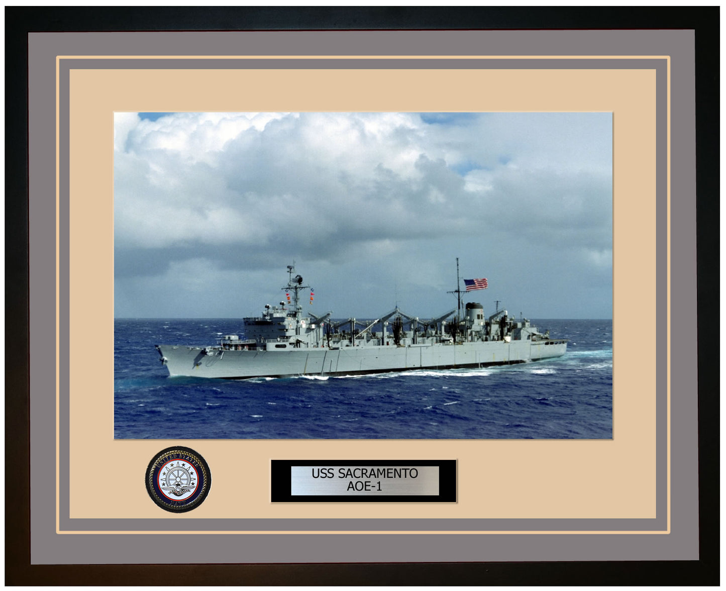 USS SACRAMENTO AOE-1 Framed Navy Ship Photo Grey