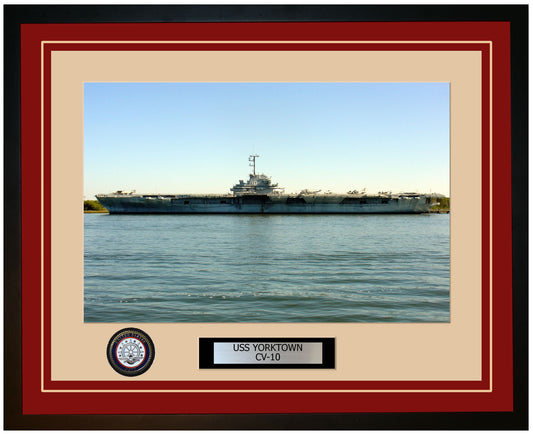 USS YORKTOWN CV-10 Framed Navy Ship Photo Burgundy