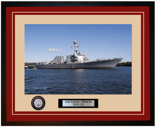 USS RAFAEL PERALTA DDG-115 Framed Navy Ship Photo Burgundy