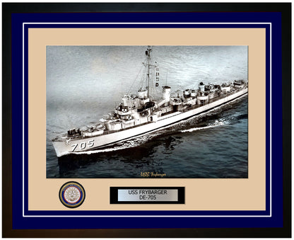 USS Frybarger DE-705 Framed Navy Ship Photo Blue