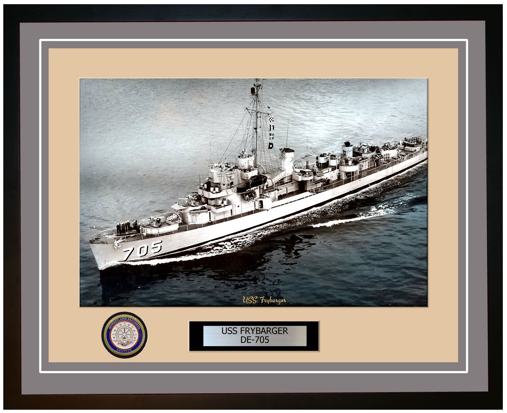 USS Frybarger DE-705 Framed Navy Ship Photo Grey