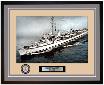 USS Frybarger DE-705 Framed Navy Ship Photo Grey