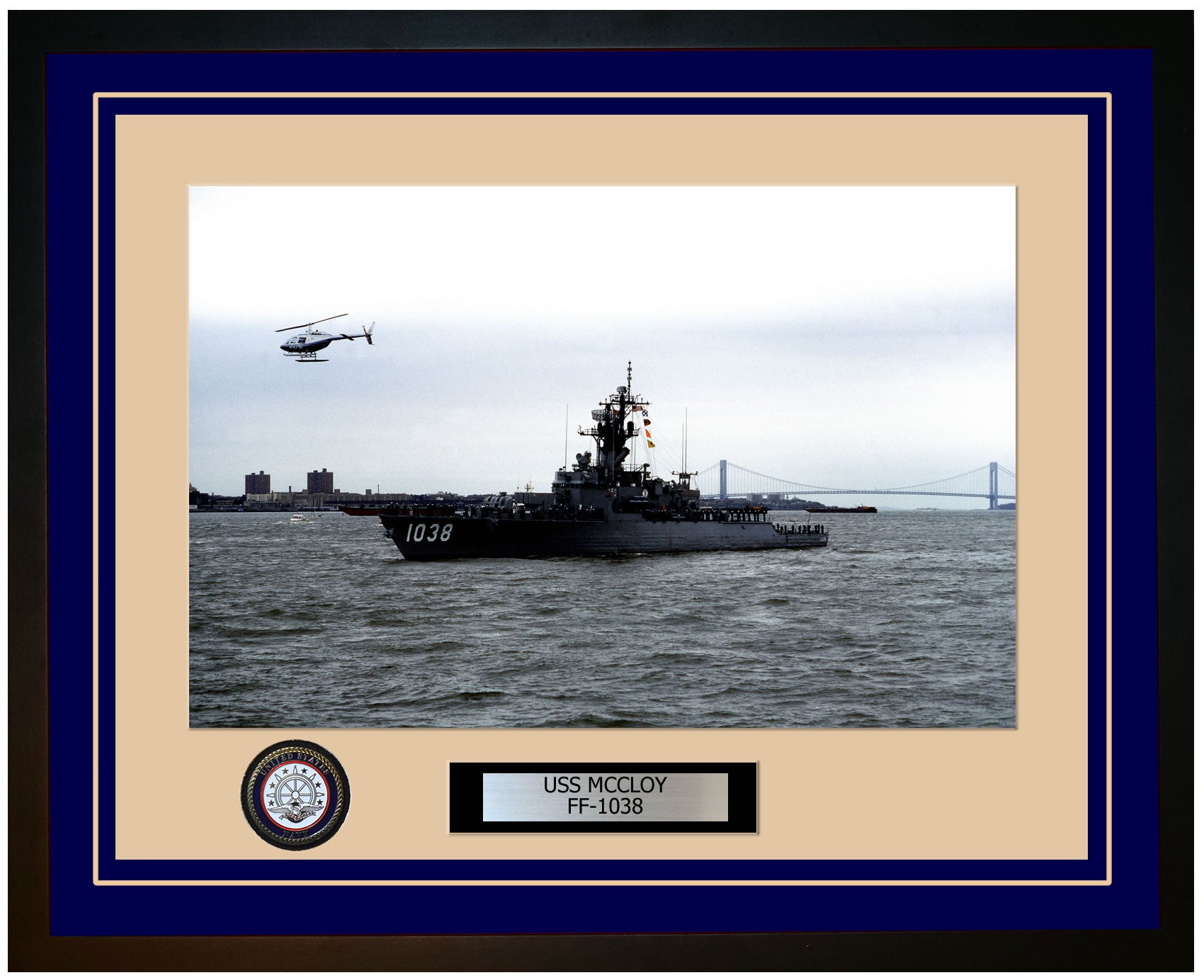 USS MCCLOY FF-1038 Framed Navy Ship Photo Blue