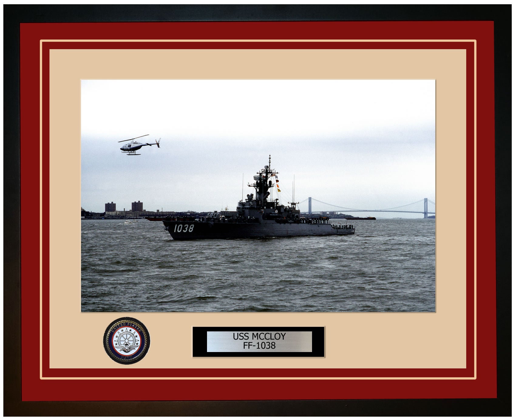 USS MCCLOY FF-1038 Framed Navy Ship Photo Burgundy