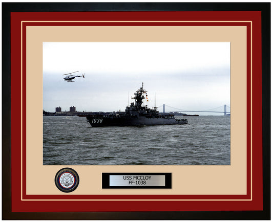 USS MCCLOY FF-1038 Framed Navy Ship Photo Burgundy