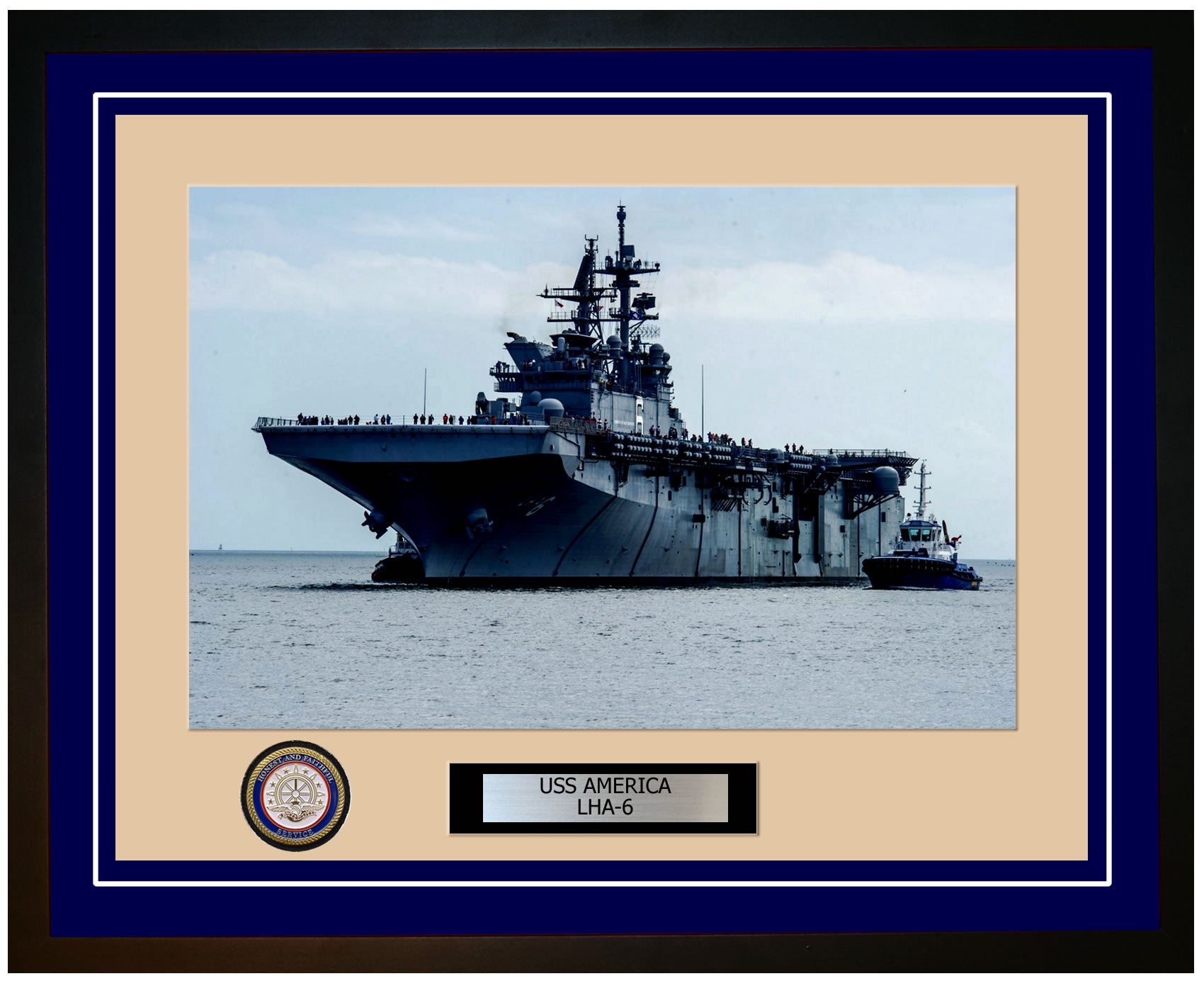 USS America LHA-6 Framed Navy Ship Photo Blue