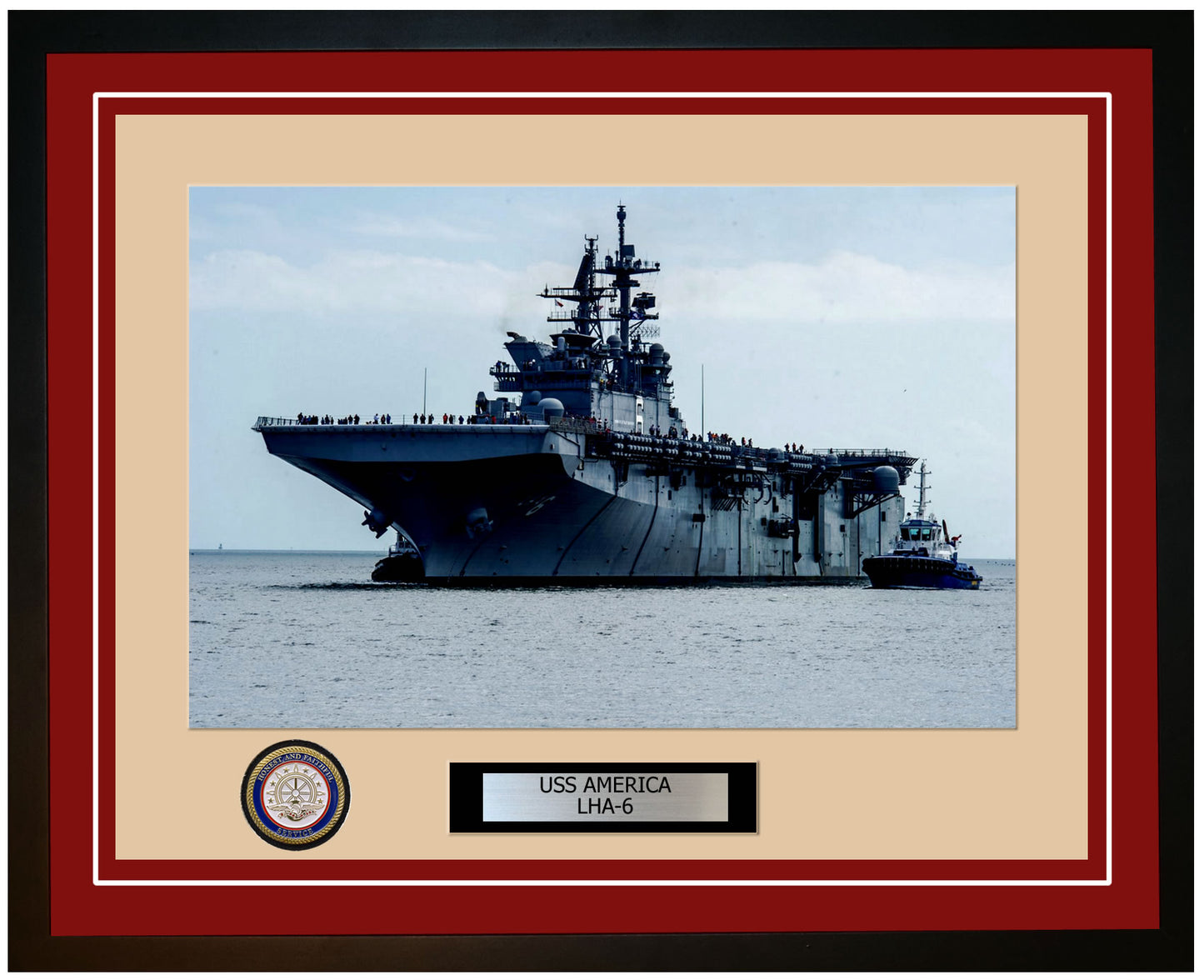 USS America LHA-6 Framed Navy Ship Photo Burgundy