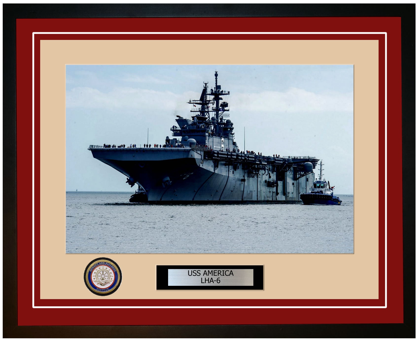 USS America LHA-6 Framed Navy Ship Photo Burgundy